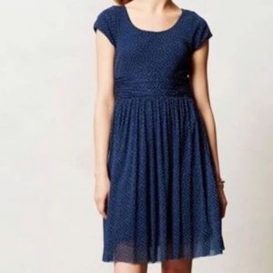 Anthropologie Weston Dress Blue White Polka Dot Size XS